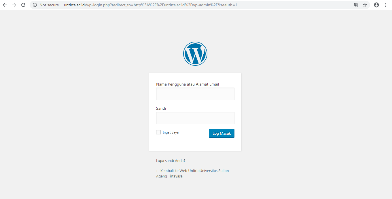 Alamat WordPress Admin situs resmi Untirta.ac.id (BantenPos)