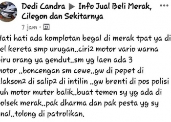 Tangkapan layar unggahan Dedi Candra pada salah satu grup jual beli Facebook.
