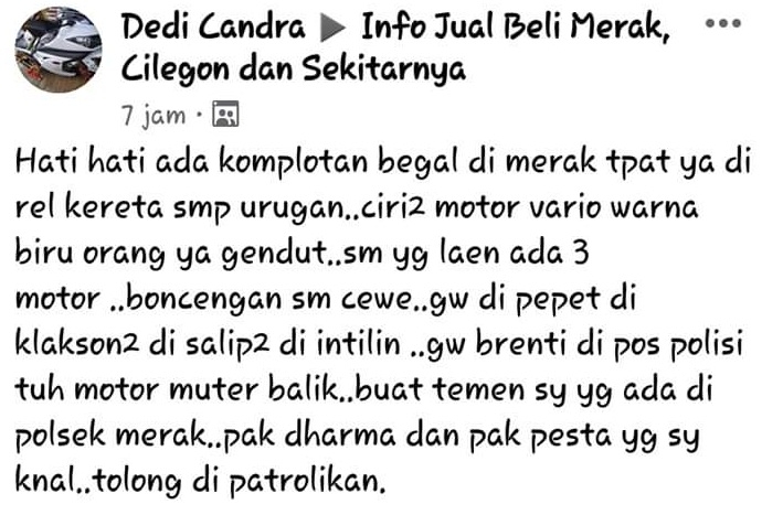 Ini Kata Polisi Soal Viral Jambret Cilegon