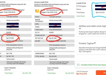 Bukti pembayaran dan tagihan listrik warga yang naik 3 kali lipat.