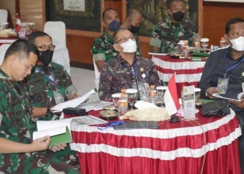 Pj Sekda Pandeglang, Taufik Hidayat saat mengikuti Rakornis TMMD ke 103 tahun 2022.