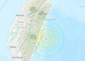 Peta lokasi gempa Taiwan, Rabu (23/3) dini hari. (Foto: USGS)