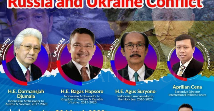 Webinar mengenai membahas kebijakan luar negeri Indonesia terhadap konflik Rusia Ukraina.