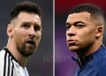Foto kombinasi Lionel Messi dan Kylian Mbappe menjelang final Piala Dunia 2022 antara Argentina dan Prancis pada 18 Desember 2022.(AFP/JUAN MABROMATA)