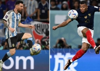 Foto kombinasi Lionel Messi dan Kylian Mbappe saat tampil dalam Piala Dunia 2022. Kedua superstar akan saling berhadapan kala Prancis menghadapi Argentina dalam final Piala Dunia 2022 di Doha pada 18 Desember 2022. (Photo by Franck FIFE and Jewel SAMAD / AFP) (AFP/FRANCK FIFE)