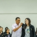 Ketua Pengprov Federasi Ice Skating Indonesia (FISI) DKI Jakarta, Hendri Yanto Handoyo (kiri) bersama Atlet Ice Skating yang akan berlaga di Kejurnas INFSC 2023, Minggu (12/3).