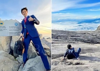 Nobutaka Sada di puncak Gunung Kinabalu, Malaysia, Pulau Kalimantan. (Foto Facebook Nobutaka Sada)