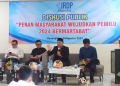 Diskusi Publik oleh relawan Jaringan Rakyat untuk Demokrasi dan Pemilu (JRDP) yang dilaksanakan di salah satu hotel di Kabupaten Pandeglang, Selasa (1/8).