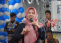 Bupati Pandeglang, Irna Narulita saat memberikan sambutan pada acara milad ke tiga
MPP Pandeglang.