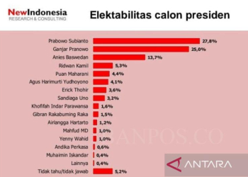 Hasil survei elektabilitas bakal calon presiden favorit versi lembaga survei New Indonesia Research Center and Consulting. (ANTARA/HO-New Indonesia)