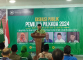 Taufiq Solehudin/BANTEN POS//Ketua Pimpinan Wilayah (PW) Muhammadiyah Banten, Muhammad Syamsuddin saat memberikan sambutan di acara diskusi publik pada Minggu (3/9)