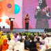 Penasihat Dharma Wanita Persatuan (DWP) Kementerian Agama Eny Retno Yaqut saat Puncak Gebyar Pendidikan Agama Islam Taman Kanak-kanak (PAI TK) di Serpong, Tangerang Selatan, Kamis (5/10/2023). (ANTARA/HO-Kemenag)