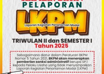 Untuk Menghindari Sanksi Administratif, Segera Laporkan LKPM Triwulan II dan Semester I tahun 2025 Tepat Waktu