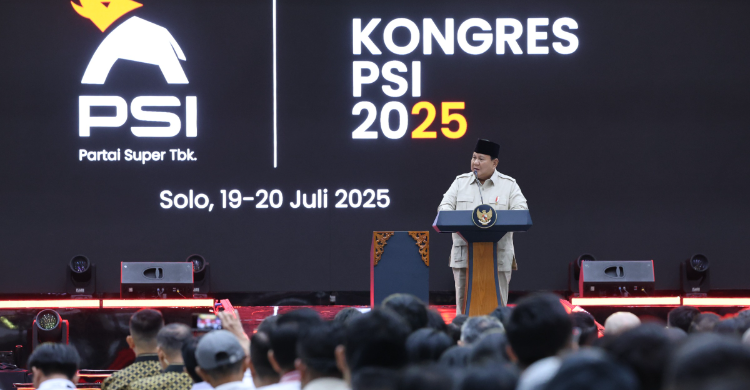 Prabowo bicara kecurangan pangan saat penutupan Kongres Partai Solidaritas Indonesia (PSI) di Solo, Minggu (20/7/2025),
