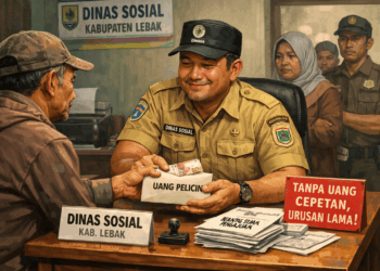 Dugaan kasus pungli yang dilakukan oleh oknum ASN Dinsos Kabupaten Lebak kini ditangani oleh Inspektorat Kabupaten Lebak/Aset BANTEN POS/Ilustrasi dibuat oleh Akal Imitasi (AI) ChatGPT