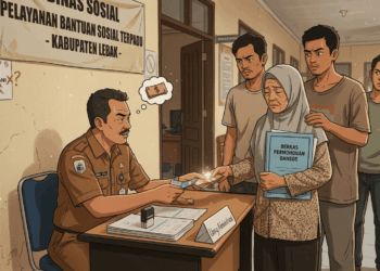 Ilustrasi praktik pungli yang dilakukan oleh oknum ASN Dinsos Kabupaten Lebak terkai proses perubahan data DTKS/Aset BANTEN POS/Ilustrasi dibuat dengan menggunakan Akal Imitasi (AI) Google Gemini